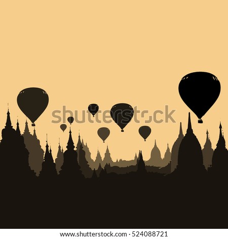 Travel the world. Bagan Myanmar. Hot air balloon. Vector Illustration