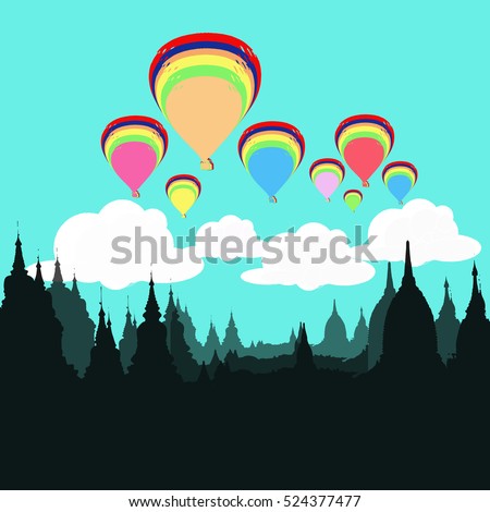 TRAVEL THE WORLD - ASIA - PAGODAS BAGAN MYANMAR - ILLUSTRATED VECTOR COLORFUL
