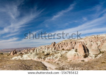 Fairy chimneys under the blue sky, cappadocia, Turkey