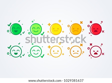 vector illustration user experience feedback concept different mood smiley emoticons emoji icon positive, neutral and negative. 