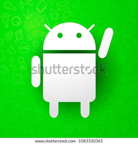 vector illustration android icon with cool roboter, programming and mobile software sign with detail green pattern in the background
