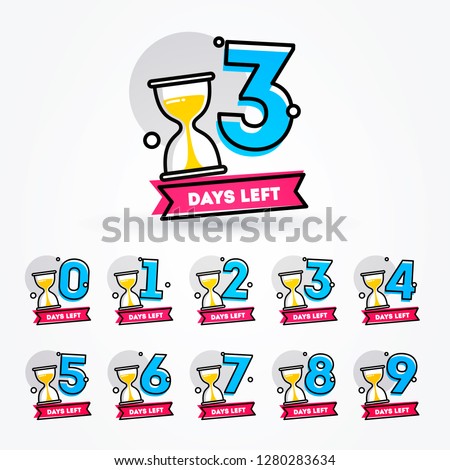 Vector Illustration Number of Days Left with Sand Timer Hourglass Badge for Sale, Promotion or Retail