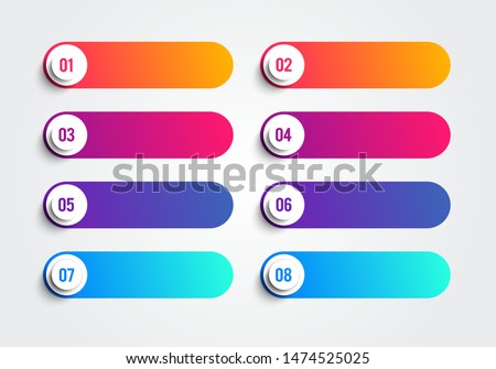 Bullet Points With Numbers 1 to 8 IN Colorful Text Boxes. Vector Web Element