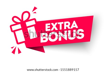 Vector Illustration Red Extra Bonus Label. Modern Web Banner Element With Gift.