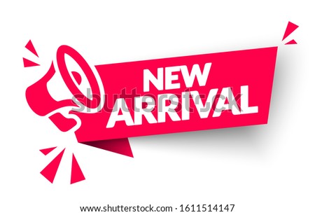 Vector Illustration New Arrival Sticker, Tag Or Banner With Megaphone Stok fotoğraf © 
