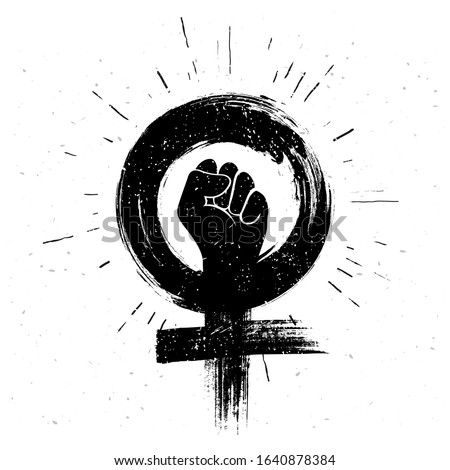 Vector illustration women resist symbol. Raised fist icon. Female gender and  feminism logo design.