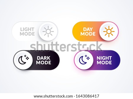 Vector illustration day and night mode switch set. Simple concept of interface ui symbol. On Off or Light and Dark Buttons.