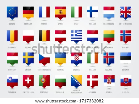Vector Illustration European Countries Tooltip. Pointer With Flag Of Europe 