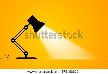 Vector Illustration Silhouette Of An Office Lamp With Light Beam. Perfect For Presentation.