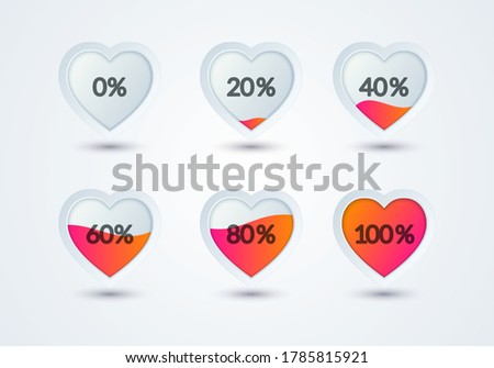 Vector Illustration Rating Hearts Set. Heart Shape Filled With Love