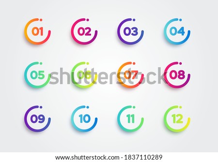 Vector Illustration Colorful Bullet Points. Set Of Number 1 To 12