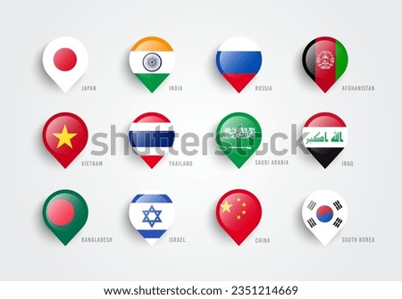 Asia Pin Set With Asian Flags