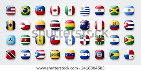 Rounded Soft Button Set With North And South America Flags