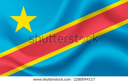 Vector Democratic Republic of the Congo flag. Waved Flag of DRC. DR Congo emblem, icon.