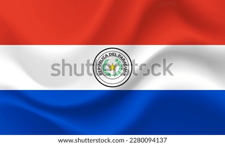 Vector Paraguay flag. Waved Flag of Paraguay. Paraguay emblem, icon.