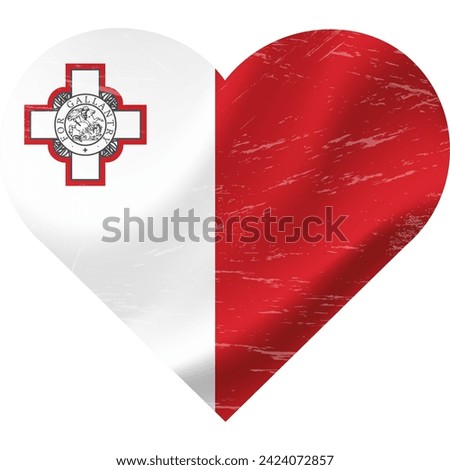 Malta flag in heart shape grunge vintage. Maltese flag heart. Vector flag, symbol. 
