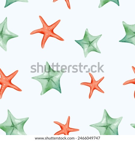 Vector seamless pattern with starfish. Watercolor srarfish background. 