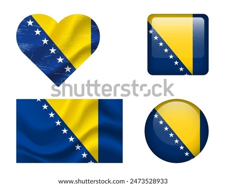 Bosnia and Herzegovina flag set of icons. Vector flag of Bosnia Herzegovina, symbol. 