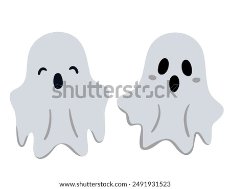 Halloween set cute ghosts. Smiling ghost. Characters for halloween in cartoon style. 