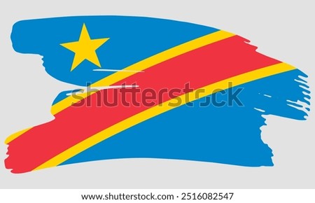 Democratic Republic Congo flag brush paint texture. Grunge DRC flag. Congo emblem brush concept