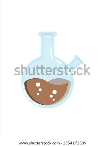 Laboratory chemistry glass tube with a brown liquid design, Chemical lab beaker flask is round with two necks. Flat design graphic 3d simple icon of Chemistry equipment isolated on white background