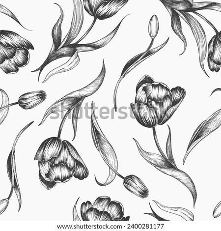 Sketch tulips pattern Toile floral pattern design. Seamless tulip pattern.