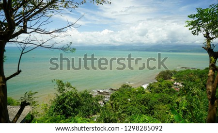A view to the ocean and blue sky with clouds from the Nam Hai Kwan Se Im Pu Sa temple, sukabumi Indonesia
 Stok fotoğraf © 