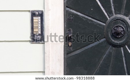 Old style door with entry system. in Budapest, shot horizontal. Has copy space.