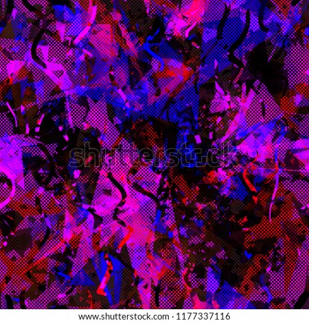 Blue, red, purple, ruby, violet colors. Triangles and dots. Seamless texture. Abstract vector background for web page, banners backdrop, fabric, home decor, wrapping