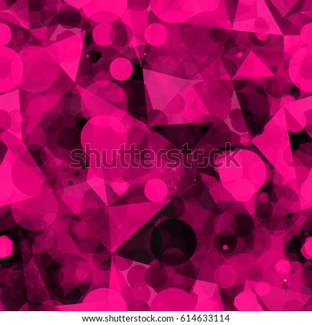 Dark ruby texture from triangles and circles. Abstract seamless background