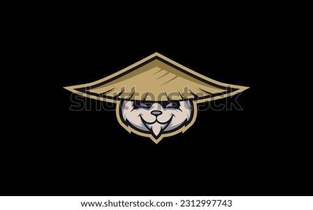 Kung Fu Panda head with grass hat mascot logo design vector template