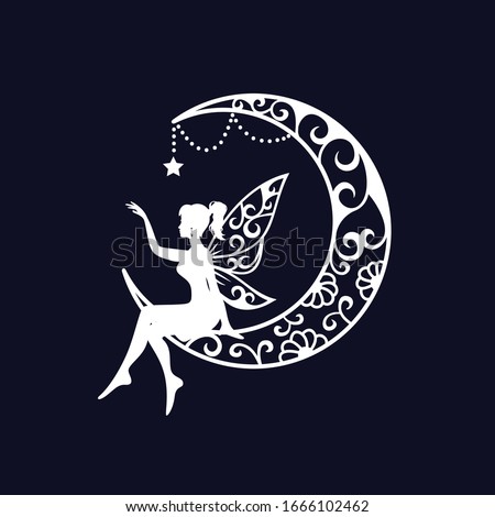 fairy and crescent moon cut file illustration