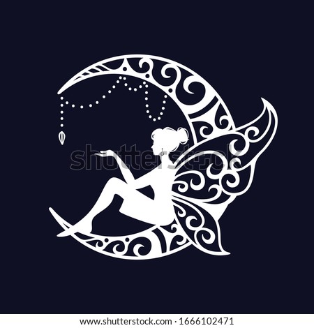 fairy and crescent moon cut file illustration