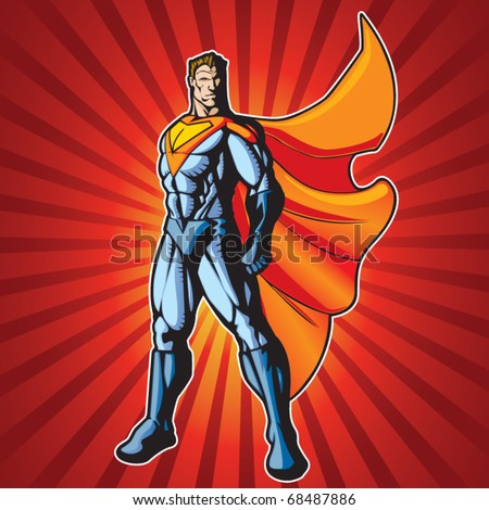 Generic Superhero Standing With Cape Flowing In The Wind. Stock Vector ...
