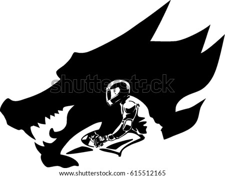 Fox rider gang , motorcycle rider with fox head silhouette on background
