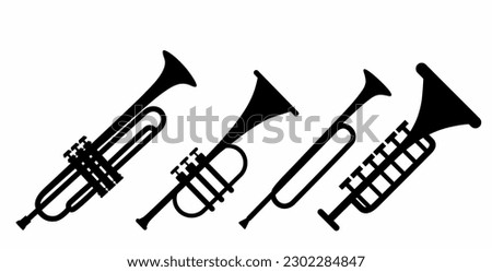 Black and white trumpet silhouette, vector