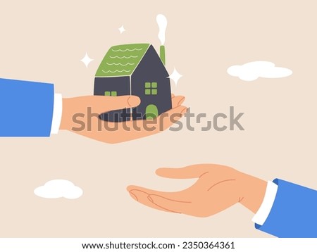 Financial advisor on legacy planning concept. Inherit house or real estate from parents, passing an inheritance to children, father giving house, wealth or property to his children small hand.