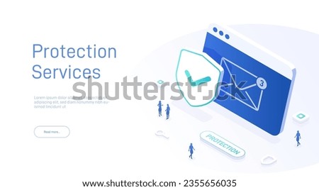 Email service security concept. Creative vector isometric illustration. Electronic mail message as part of business marketing. Webmail or mobile service layout for website landing page.