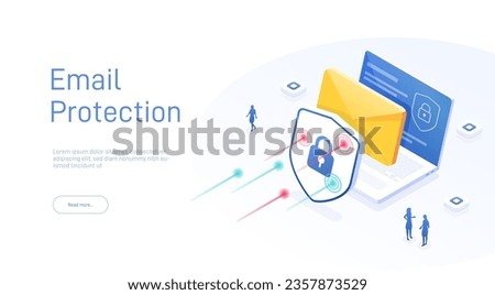 Email service security concept. Creative vector isometric illustration. Electronic mail message as part of business marketing. Webmail or mobile service layout for website landing page.