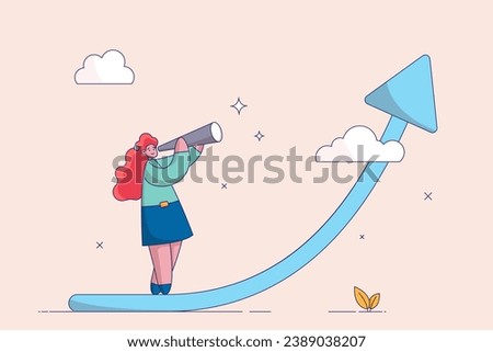 Business target concept. Objective and motivation to achieve goal. Existential crisis to discover life meaning. Finding purpose. confused businesswoman aiming at future purpose arrow.
