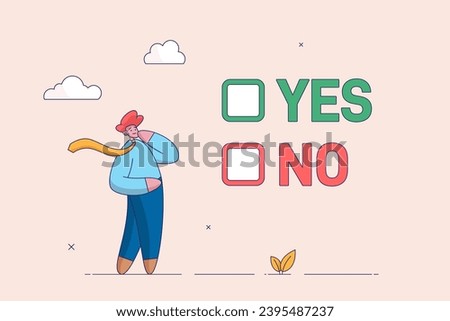 Business decision making concept. Choose yes or no alternative or choices, leadership to direct business to succeed, rational businessman thinking and make decision for business or career question.