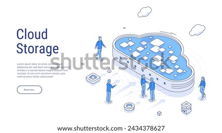 Cloud storage for download, upload information. Data in database on cloud services. Digital service or application with data transmission. Network computing technologies. Futuristic 3d Server.