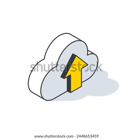 Data upload cloud computing. Database transfer. Network internet global connection. Digital information synchronization server cyberspace web technology. Outline linear isometric 3d icon vector.