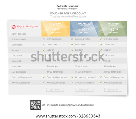 Three tariffs. interface for the site. ui ux vector banner for web app. Pricing Table Template with Three Plan Type.