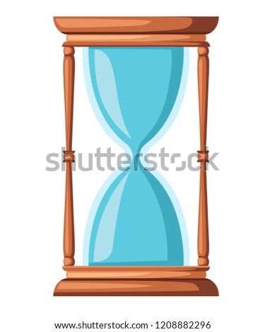 Empty hourglass. Classic design of timer sand. Wooden material. Flat vector illustration isolated on white background.