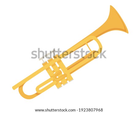 Golden trumpet musical instrument flat vector illustration isolated on white background
