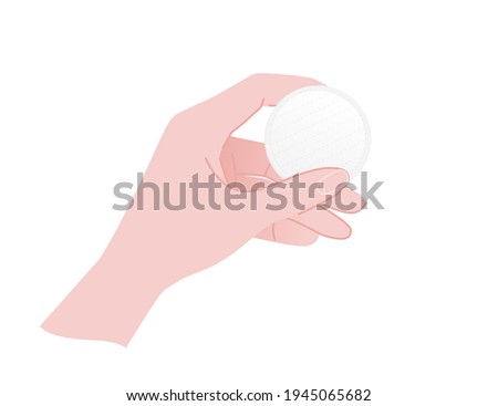 Hand holds cotton pad skin care hygiene products vector illustration on white background