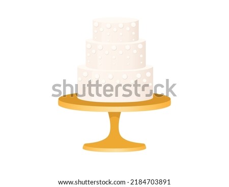Wedding cake with thee levels on golden stand vector illustration isolated on white background