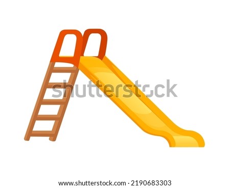 Kids slide playground with wooden ladder and yellow slide vector illustration isolated on white background
