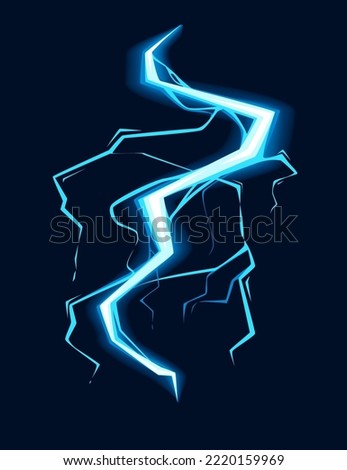 Blue lightning hit effect cartoon style design vector illustration on dark blue background